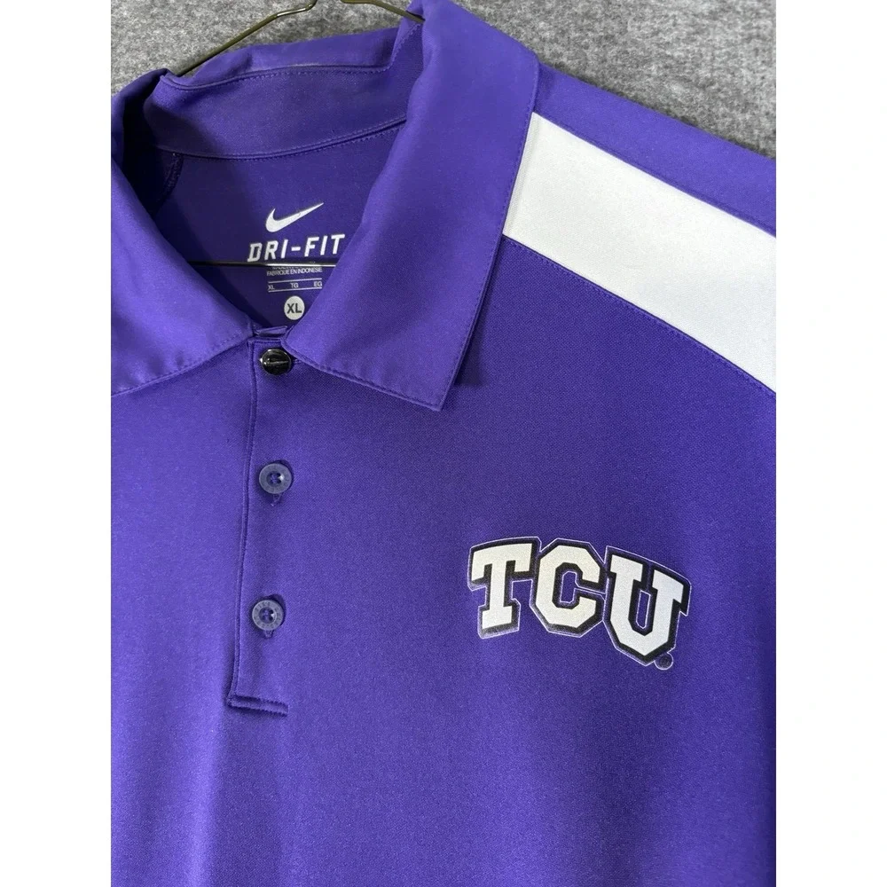 Nike Dri Fit TCU Horn frogs Polo Purple‎ Mens Xl